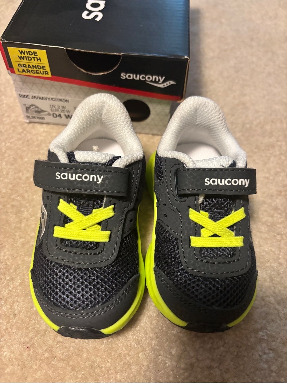 Saucony Baby Gray and Neon Yellow Hook-and-Loop Sneakers